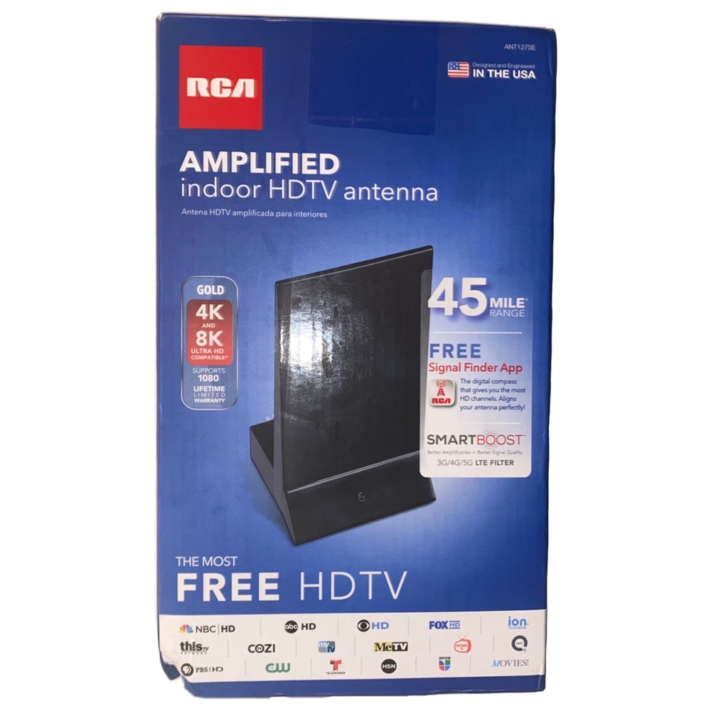 RCA Amplified Indoor HDTV Antenna SMART BOOST 45 Mile Range, Model ANT1275E